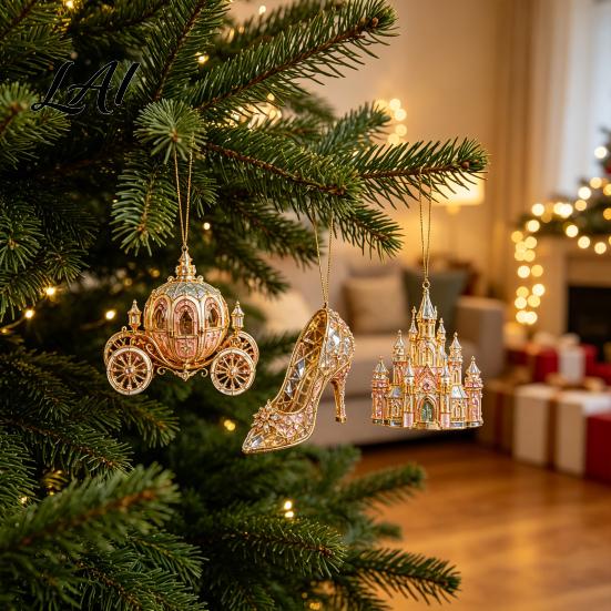 Durable Winter Ornament Christmas Magic Castle Hanging Ornament Acrylic Festive Holiday Tree Decor Pendant for Unique Home Party Decoration 3D Theme