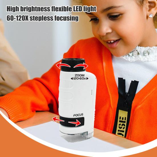 Kids Microscope with 12 Samples 60-120X Magnification Clear Lens Toddlers Portable Mini Handheld