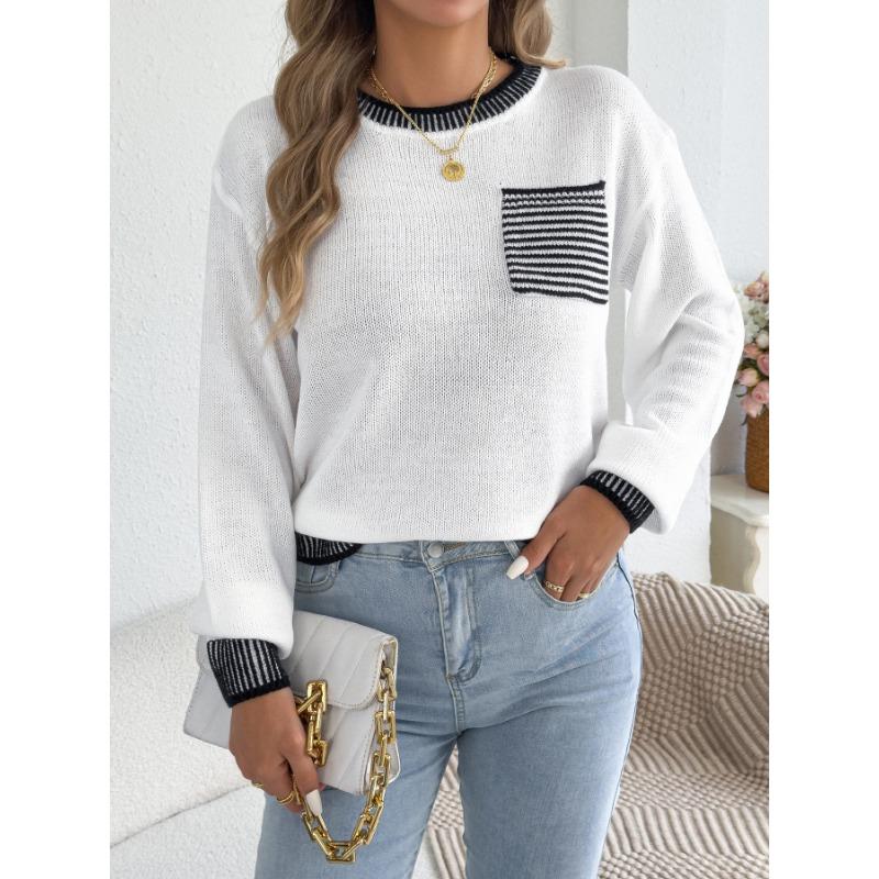 Women S Long Sleeve Striped Pocket Casual Sweater