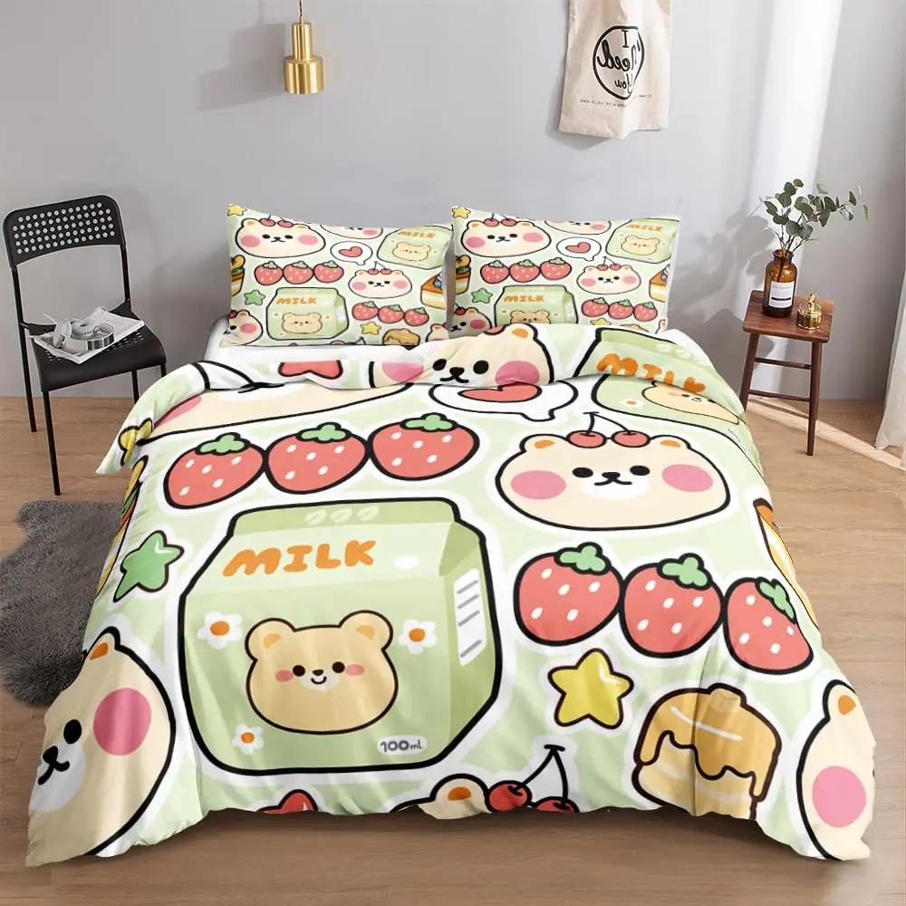 Комплект постельного белья Sweet Strawberry, пододеяльник для детей, подростков, покрывало для спальни, розовое одеяло, 3 шт., полный размер