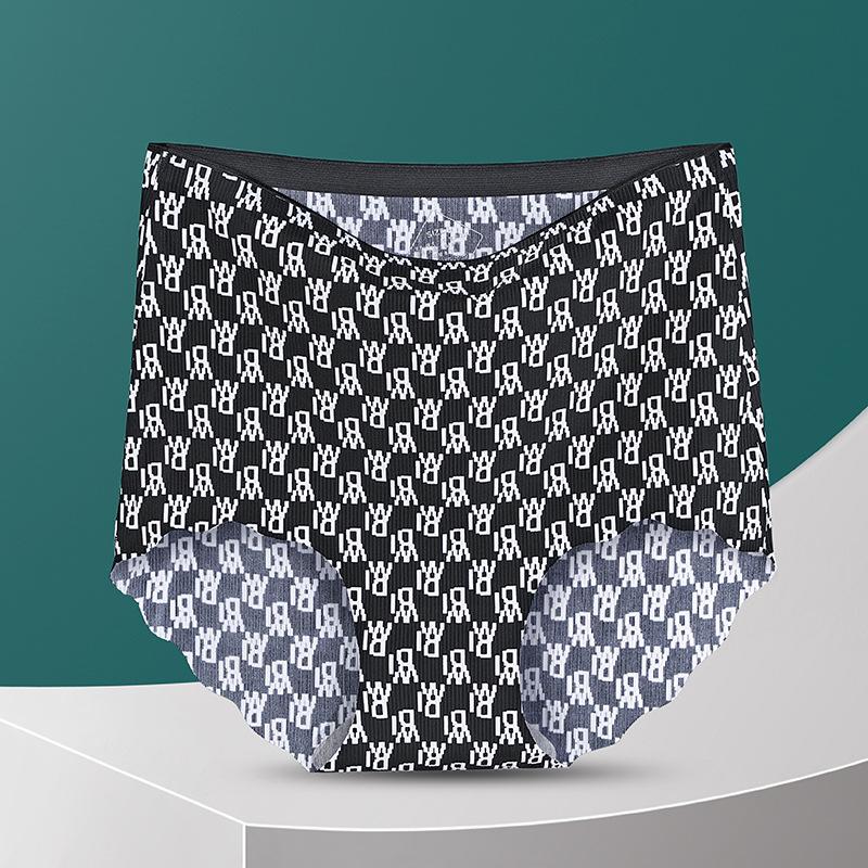 Printed Seamless High Waisted Underwear for Women Made Silk Waist Cinching Hip Lifting Design Large Size Summer Thin Cotton Crotch Triangle Panties