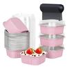 50Pcs Square Mini Cake Pans with Lids Spoons Aluminum Foil Baking Cups Disposable Ramekins