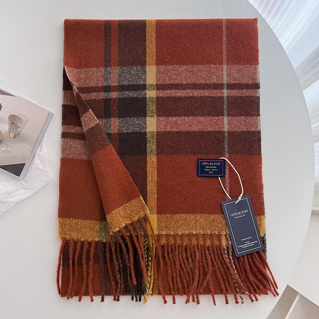 Chic Design Soft Warm Women Scarf Autumn Winter Classic British Imitation Cashmere Muffler Men Plaid Thermal Tassel Shawl Couple