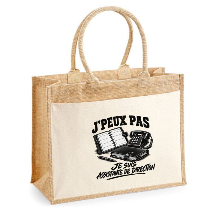 Sac cabas - PLANETEE - J'peux pas minimaliste - Toile jute & coton - 21 L (43×33×21 cm) - Illustration noire