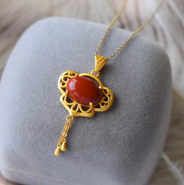 Этническое ожерелье-подвеска из зеленого агата и халцедона для женщин