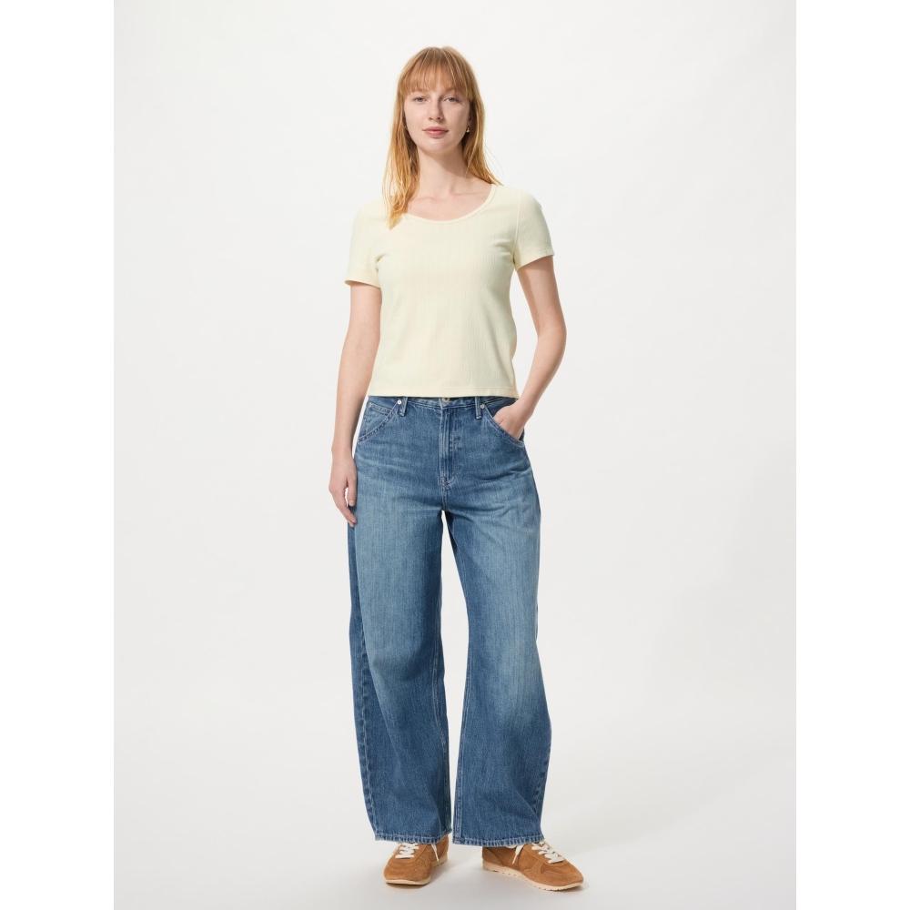 Uniqlo Япония Точка Хвост Круглый Вырез Мини Футболка