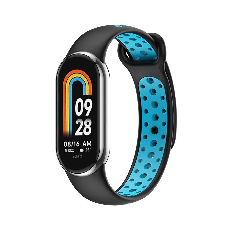 Силиконовый ремешок для Xiaomi Mi Band 8 7 6 5 4 3 двухцветный ремешок против пота спортивный дышащий сменный ремешок с пряжкой для Mi Band 8 7 6 5 4 3