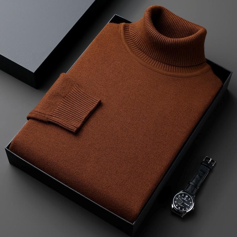 Winter Sweater Men's High Neck Solid Color Thick Loose Casual Versatile Knitted Sweater Men's Top