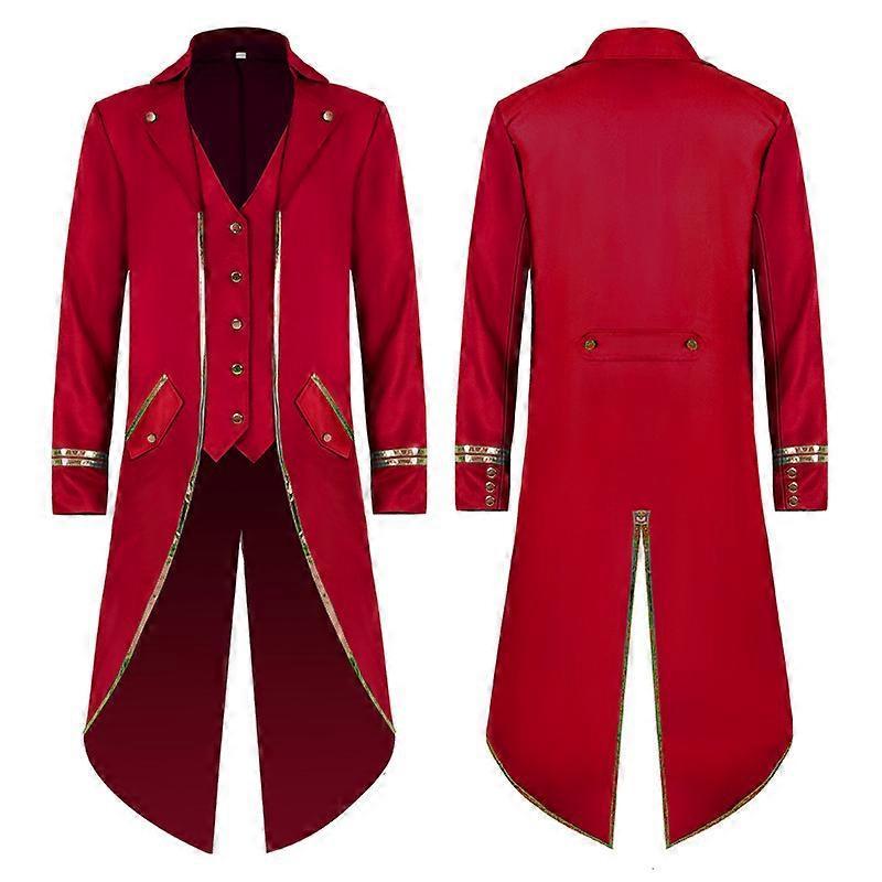 Mens Tuxedo Medieval Retro Punk Gold Trimmed Overcoat Carnival Costume less