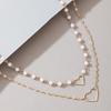 New Double Necklace Female Imitation Pearl Crystal Heart Pendant Gift Bohemia Style Accessories for Women