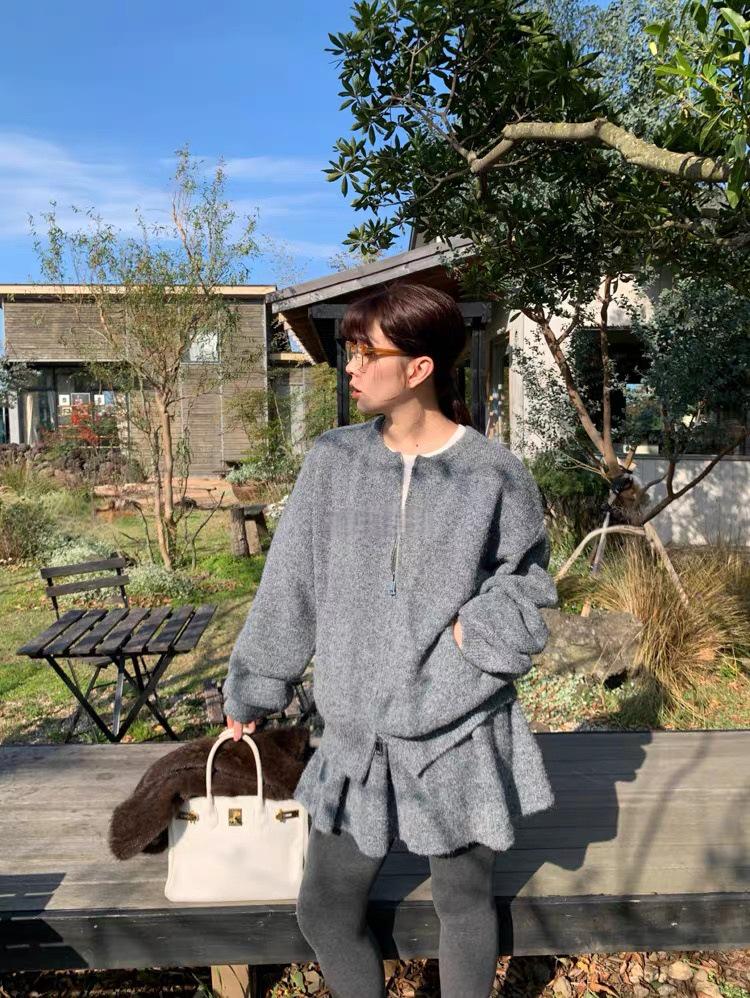 Европейско-американский осенний ретро французский кардиган с капюшоном и комплект юбки-полусолнца