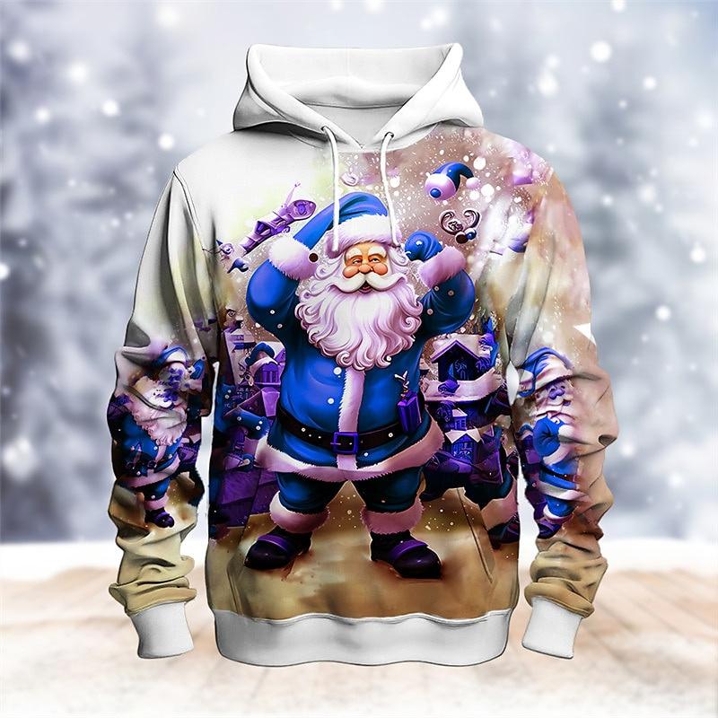 3D Printed Funny Santa Claus Hoodie For Men Christmas Elk Pattern Long Sleeves Casual Sweatshirt Unisex Loose Hoodies Pullover