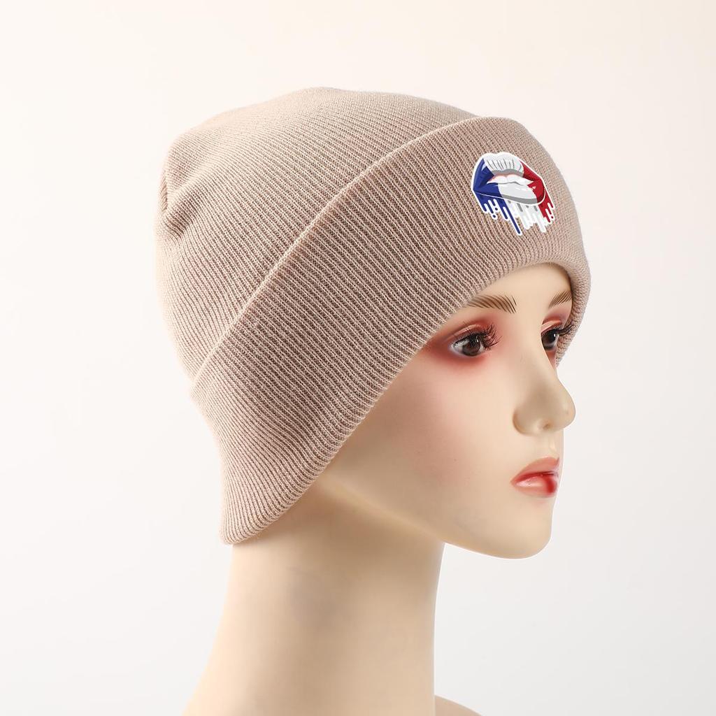 France Flag Mouth Winter Knit Cap Beanie, Patriotic Man Cap Versatile Autumn Unisex Gorro Knitted Hat Beanie