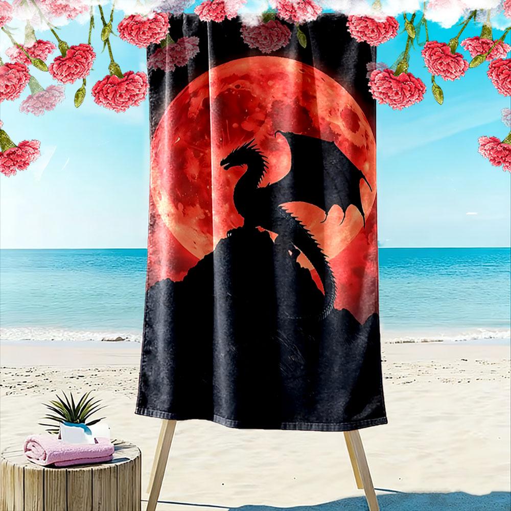 Majestic dragon under moonlight Print beach towel, quick drying, suitable for travel, outdoor sports, jogging, the beach and swimming, gift