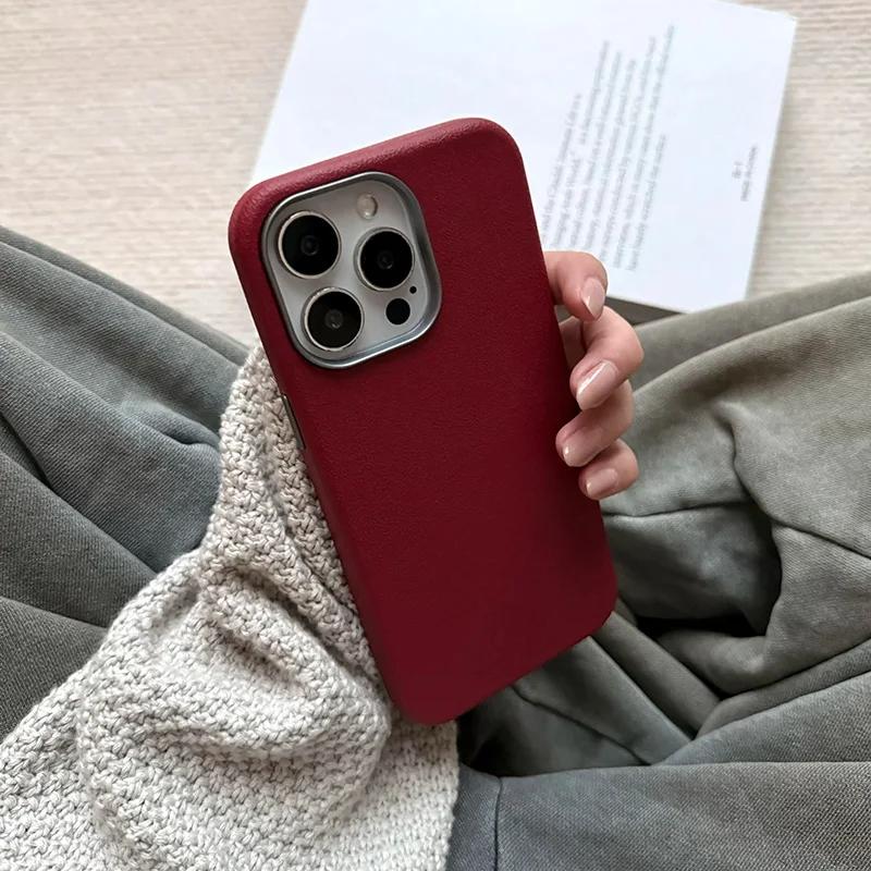 Матовый кожаный чехол для телефона для iPhone 16 Pro Max 15 14 Plus 13 12 11 XS Max XR XS X 7 8 SE 16 Ударопрочный бампер