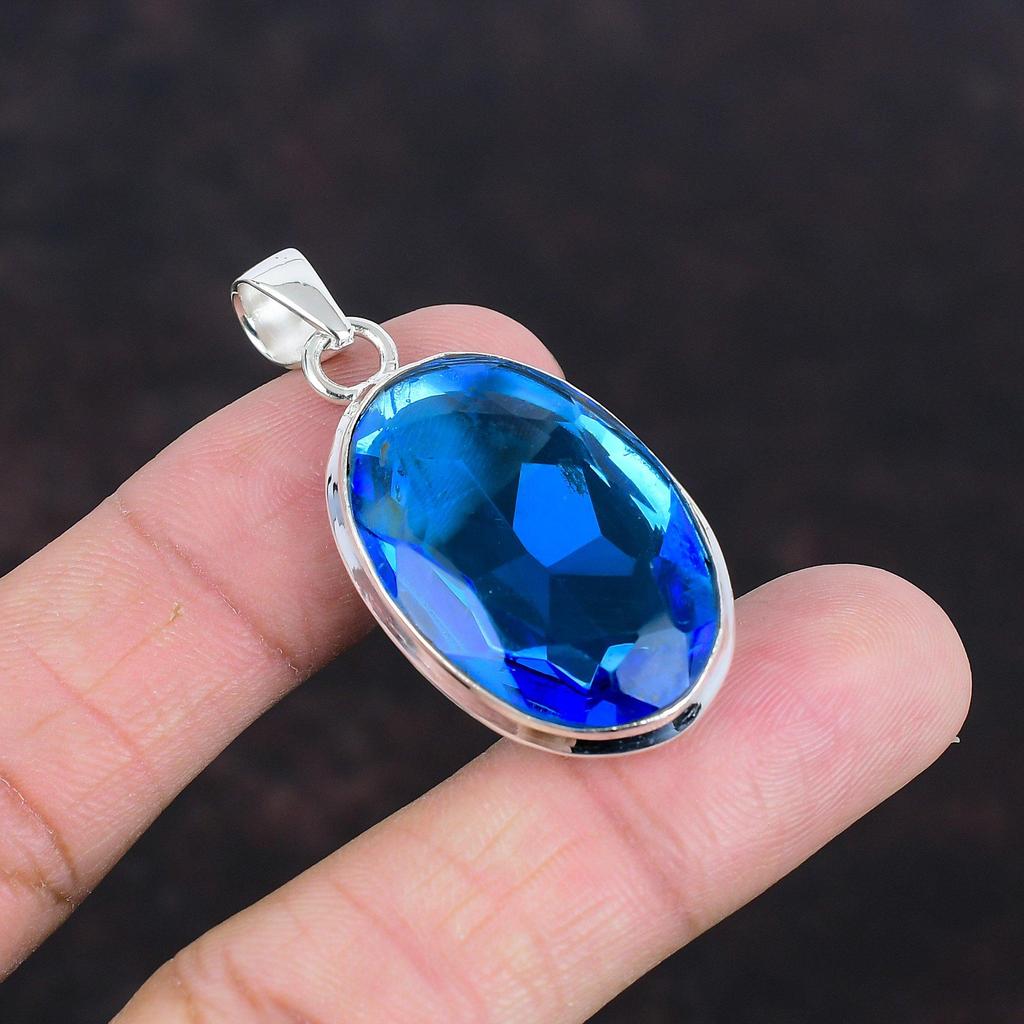 Faceted London Blue Topaz Pendant Real Gemstone Pendant Amazing Jewelry 925 Sterling Silver Pendant Handmade Dainty Pendant Gifts For Friend