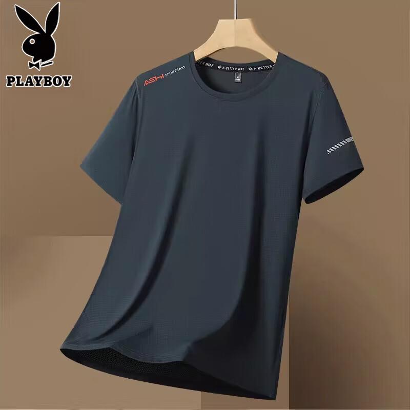 PLAYBOY Мужская футболка с коротким рукавом из ледяного шелка, быстросохнущая