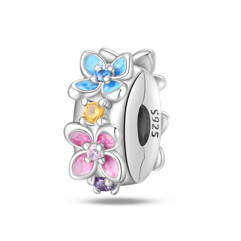 925 Silver Gem Butterfly Dragonfly Flowers Charms Pendant Fit Pandach 925 Bracelets DIY Little Fresh Jewelry