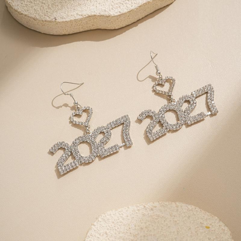 Happy New Year 2027 Rhinestone Earrings 1 Pair Elegant Fashion Jewelry for Women Friends New Year Gift Accessory