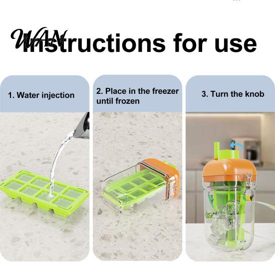Ice Mold 2-in-1 Cube Maker & Water Bottle with Straw, Press-Release Silicone Easy Release Tray for Freezer, Leak-Proof Portable Cup Gym Travel,