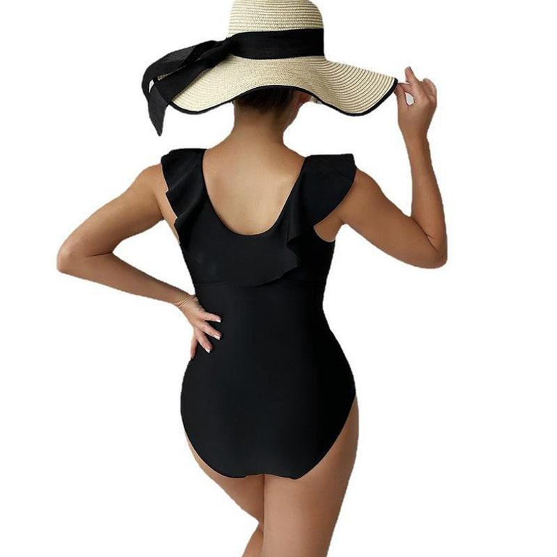 Solid Swimsuit One Piece Ruffle Swimwear Women Backless Bathing Swim Suit Women's Swimming Suit