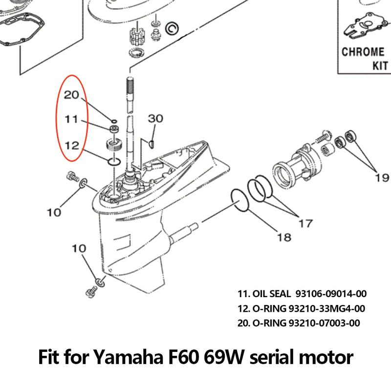 93210-07003 O-ring & 93106-09014 Oil Seal & 93210-33MG4 O-ring for Yamaha F60 60HP 69W Serial Outboard Engine