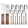 16Pcs Kitchen Cutlery Set Utensils Stainless Steel Fork Spoons Knife Teaspoons Dinnerware Tableware Sets Imitation Wooden Handle