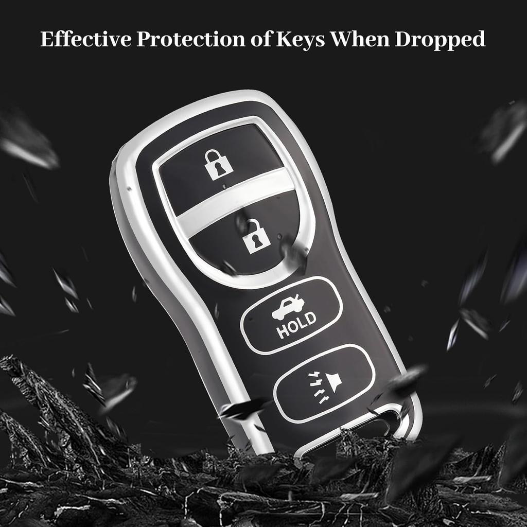 for Nissan Key Fob Cover, TPU Key Fob Case Fit for Nissan Xterra Titan 350Z Quest Altima Maxima Murano Armada Sentra Versa Infiniti QX56 FX35 FX45