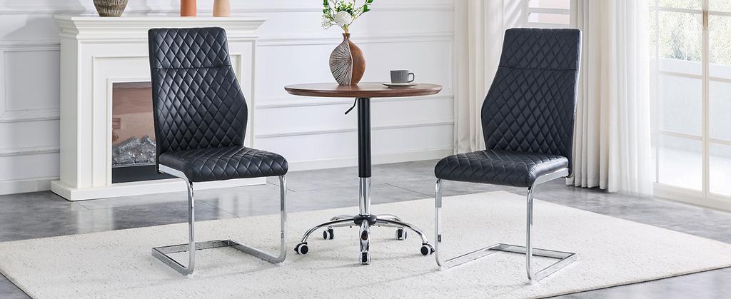 [Set of 2] Dining Chair in Black Diamond Pattern: High Backrest + Comfortable Seat Cushion, Silver-Colored Metal Frame Non-Slip and Durable