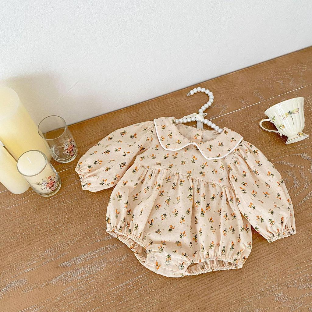 2024 Осень Детский комбинезон с длинными рукавами и цветочным узором для девочек