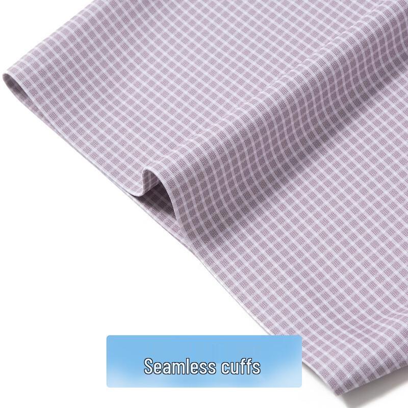 Futing Men's High-Elastic Business Plaid Short-Sleeve Shirt