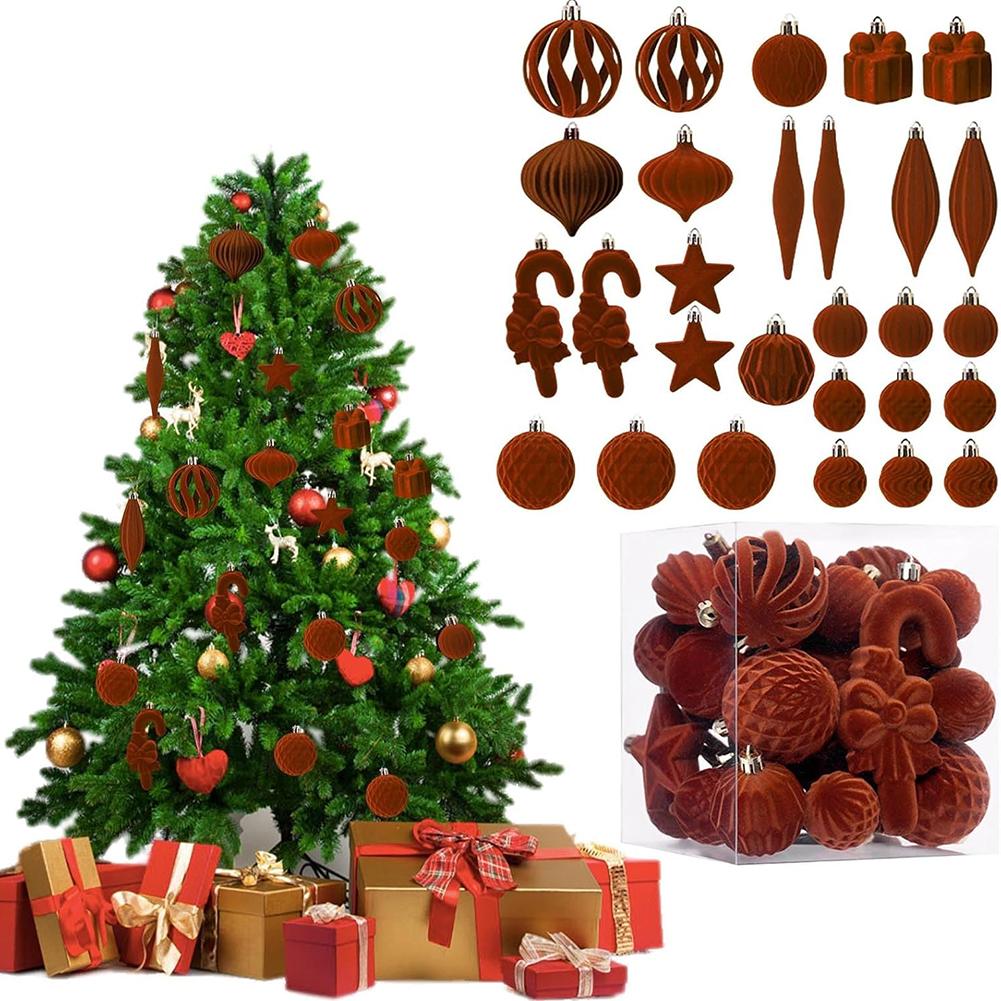 Velvet Christmas Ornaments Set 28 Pcs - Festive Holiday Decor With Assorted Styles For Tree, Table Centerpiece And Home Display