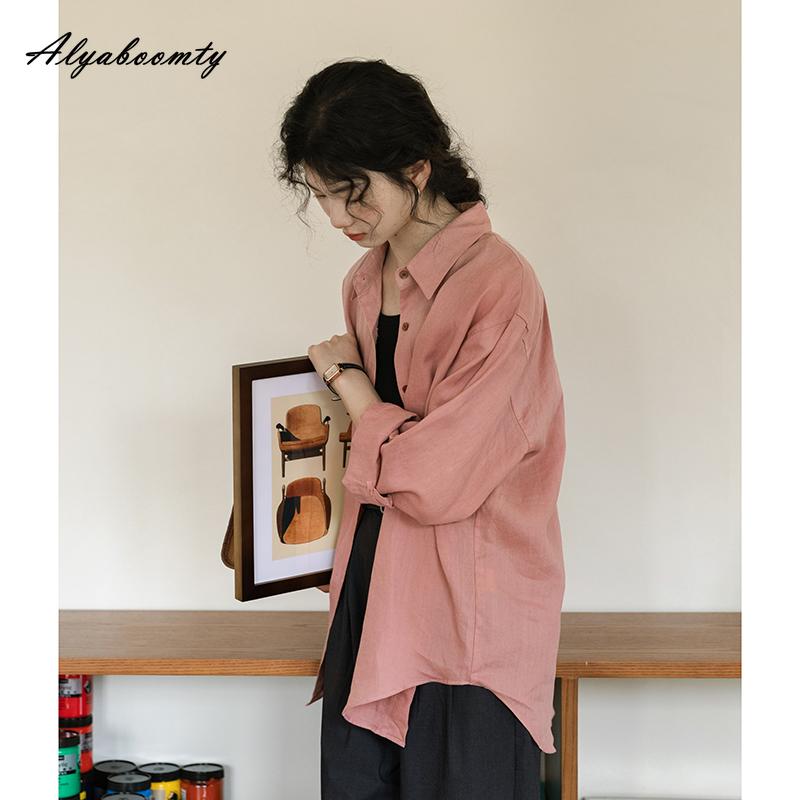 Японская мори для девочек, весенне-осенняя женская однотонная короткая блузка с отложным воротником, хлопковая рубашка большого размера, винтажная элегантная рубашка с длинными рукавами