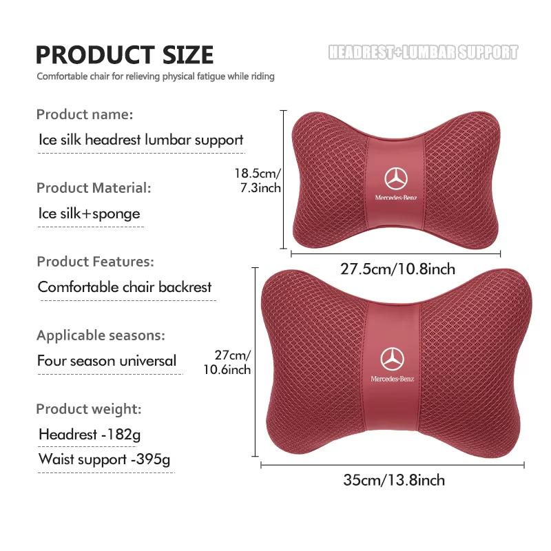 CRO1 Car Headrest Lumbar Support Kit Seat Cushion Neck Pillow Interior For Mercedes Benz AMG A C E S G Class W201 W210 W108 W204 W205