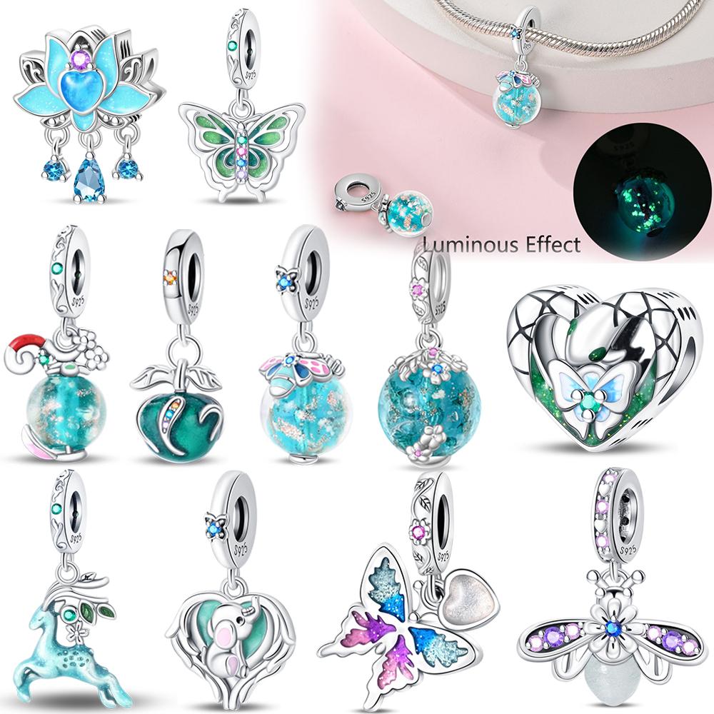 Подлинный светящийся в темноте шарм-подвеска «Светлячок» подходит для оригинального браслета «Сделай сам», медные шармы «Цветок» и «Фонарь» для изготовления ювелирных изделий