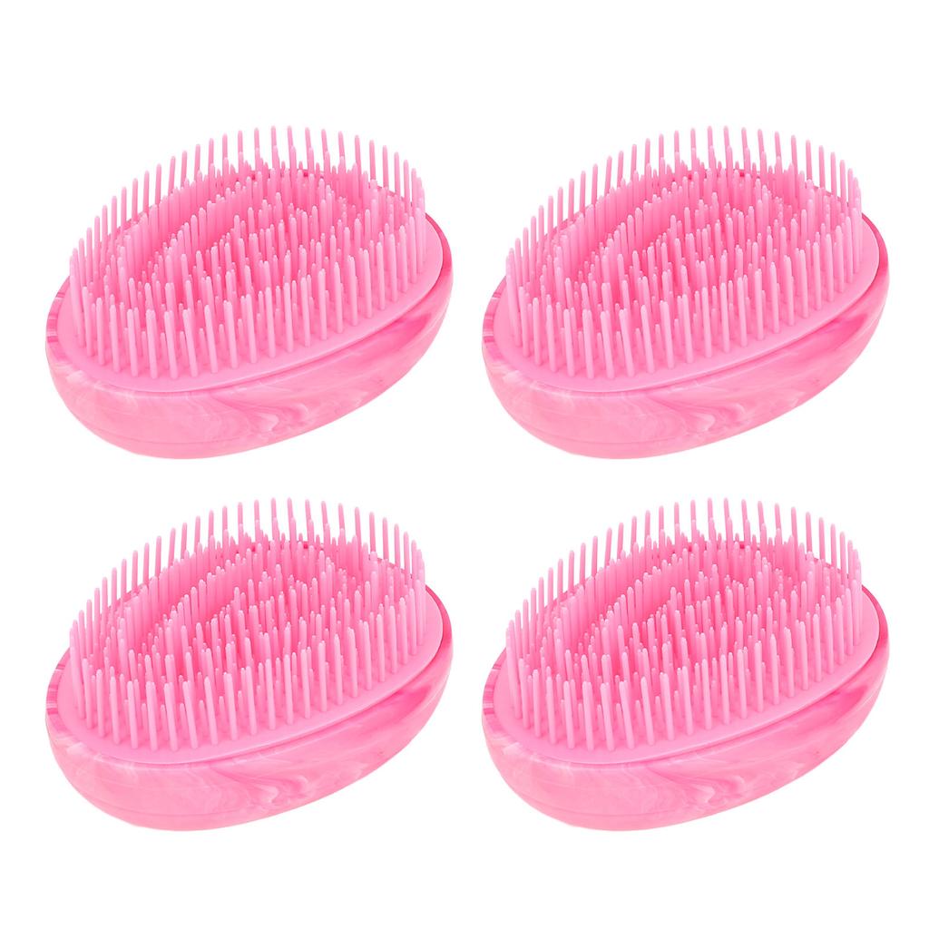 4pcs Rosy Red Egg Shape Detangling Brush Bright Marble Effect Portable Styling Comb Hair Brush