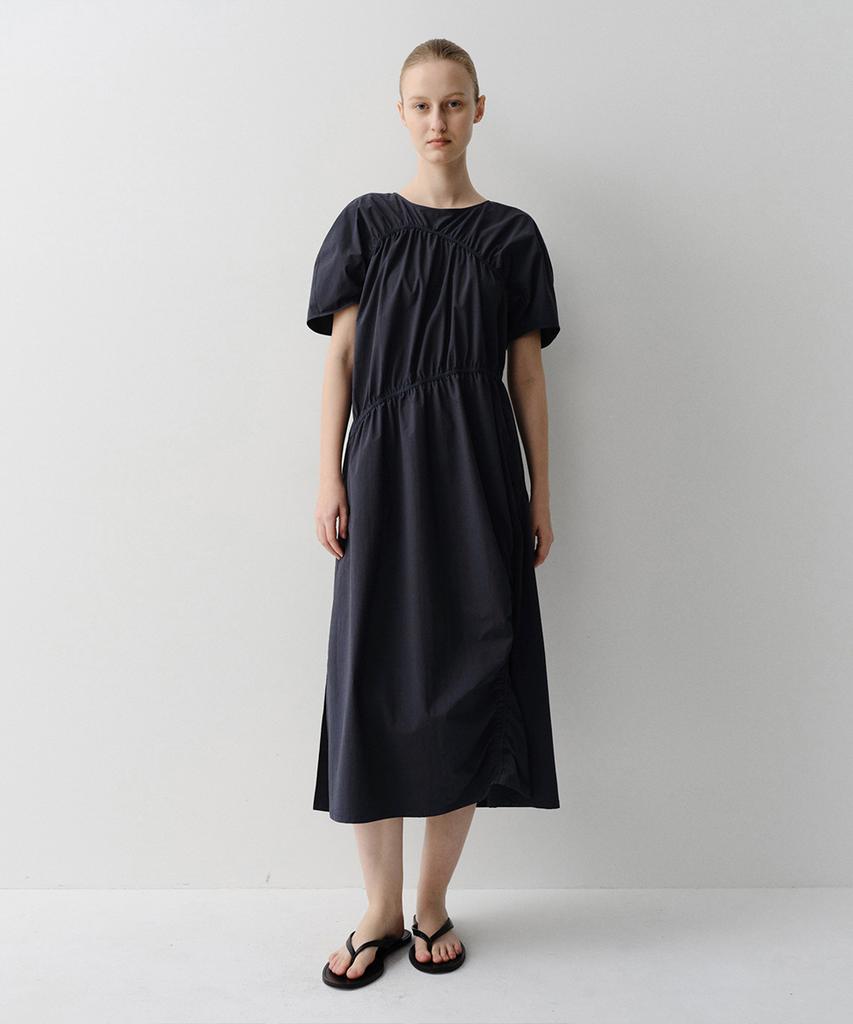 Ia Slope Shirring Dress (Navy)