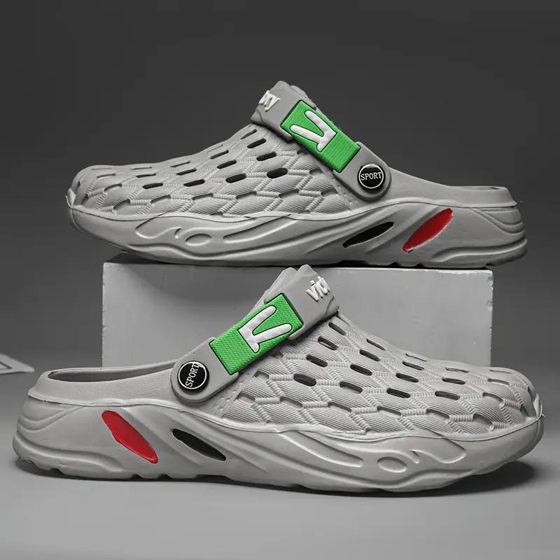 Men's Solid Color Hollow Out Chunky Clogs, Comfy Non Slip Durable Anti Odor EVA Slippers For Men's Outdoor Activities