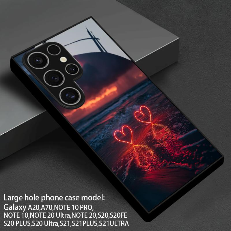 Bian Sea Двухсердечный узор 2D Чехол для телефона для Samsung S26 S25 S24 S23 S22 S21 S20 A56 A36 A16 - Стеклянная защитная крышка