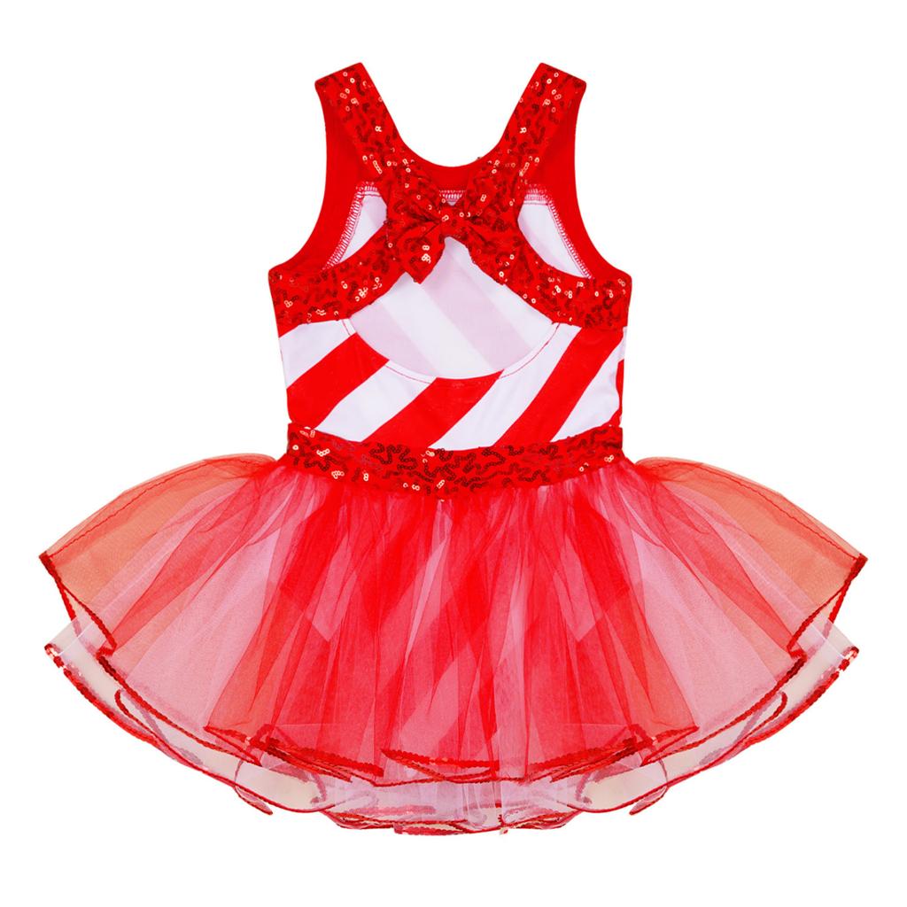 Рождественский костюм эльфа Санта-Клауса для девочек, детское блестящее полосатое танцевальное платье с бантом, многоярусная юбка-пачка, комбинезон для выступления