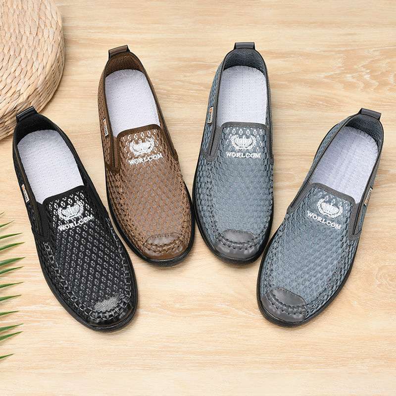 Летняя сетчатая обувь мужская дышащая полая тонкая сетчатая обувь мягкая подошва нескользящая и износостойкая повседневная обувь на одной педали мужские сандалии