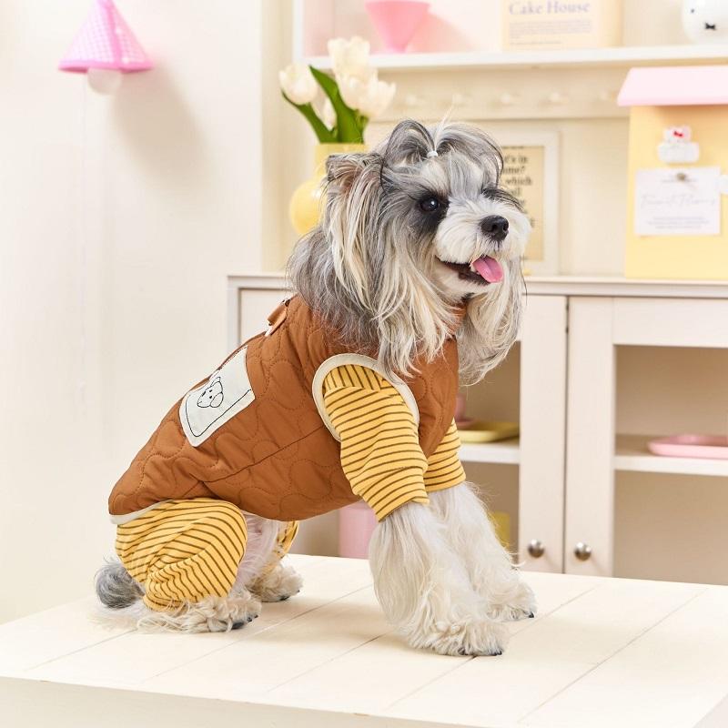 Striped Dog Clothes Fleece Dog Jumpsuit Autumn Winter Dog Coat Cat Clothing Cute Pet Costumes Chihuahua Undershirts Dog Pajamas
