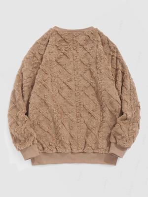 Мужская повседневная однотонная толстовка с круглым вырезом и длинным рукавом, пушистая, с фактурной фактурой, с ворсом и узором «косичка»