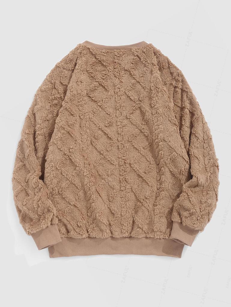 ZAFUL Мужская повседневная однотонная толстовка с круглым вырезом и длинным рукавом, пушистая, с фактурной фактурой, с ворсом и узором «косичка»