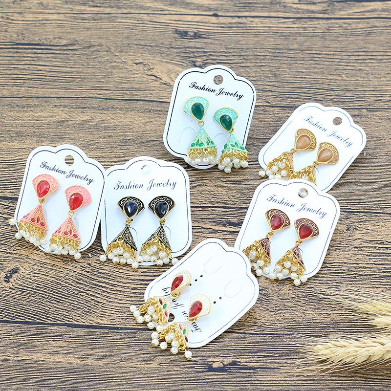 Exaggerated Diamond-encrusted Pearl Pendant Earrings Wind Earrings Retro Bohemian Style Eid Al-Fitr Lasser Bairam