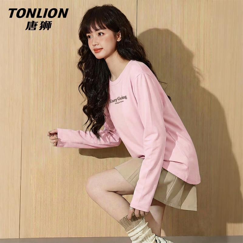 Женская хлопковая футболка TonLion с круглым вырезом и длинным рукавом