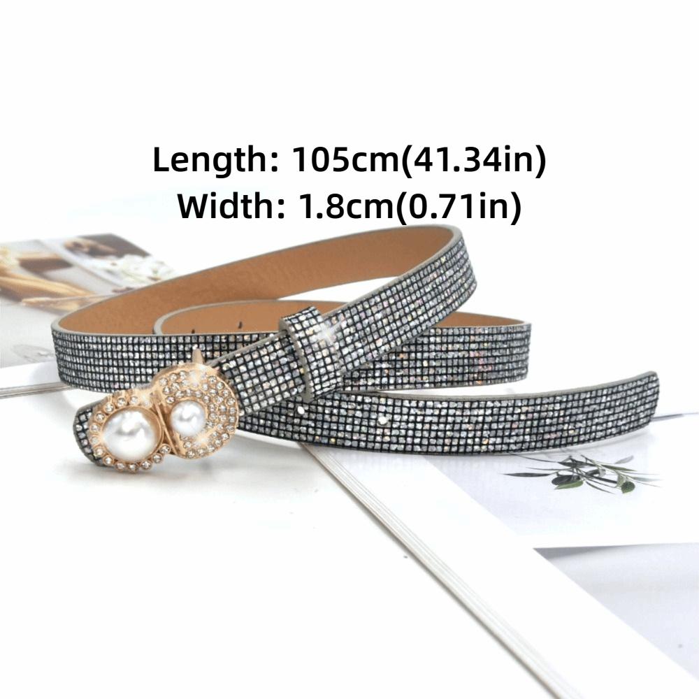 Bling Bling PU Leather Belt Glitter Pearl Buckle Belt Women Fashion Waist Strap