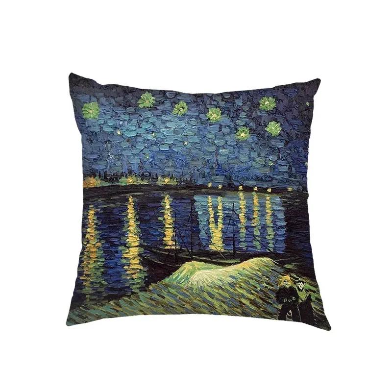 Oil Painting Kiss By Gustav Klimt Cushion Cover Van Gogh Starry Night Linen Pillowcase Sofa Throw Pillow Covers for Living Decor