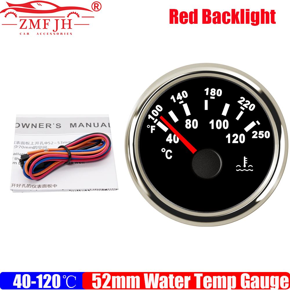 ZMFJH Red Backlight Pointer 52MM Water Temperature Gauge 40-120℃ Water Temp Meter Indicator For Car Boat Yacht Marine 12V24V