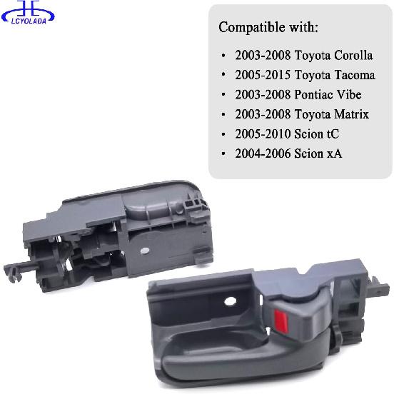 Pair Interior Door Handle (Gray) Compatible With 2003-2008 Toyota Corolla,2005-2015 Toyota Tacoma, 2003-2008 Pontiac Vibe,Replaces# TO1352136,